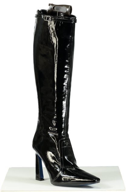 Manc Black Patent Leather Kenny Knee-High Boots UK 6