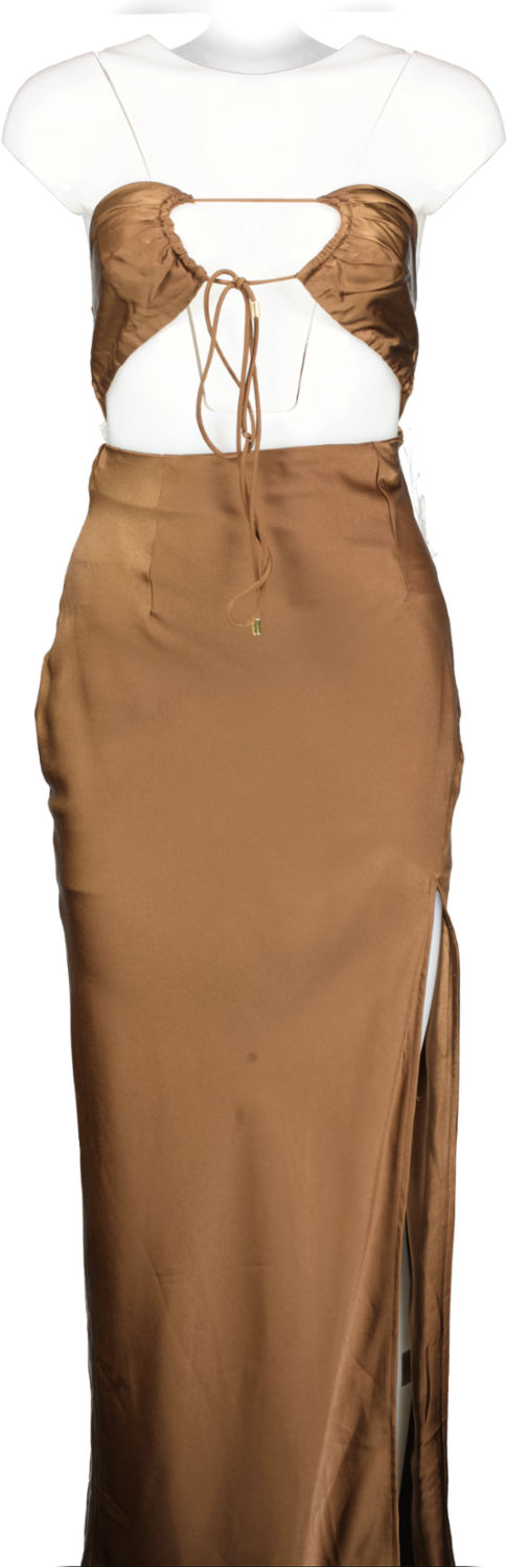 Meshki Brown Satin Maxi Skirt And Co Ord Crop Top UK XS