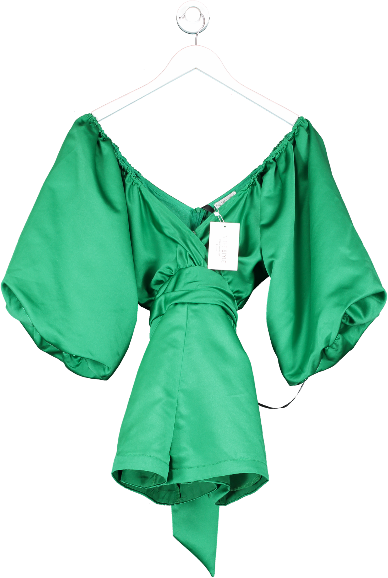 In The Style Green Puff Shoulder Playsuit UK 8