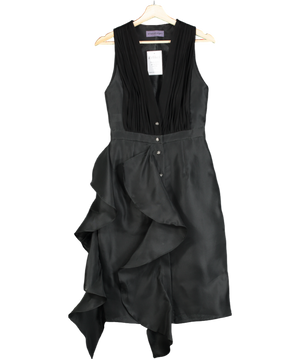 Emanuel Ungaro Black Silk Ruffle Sleeveless Sheath Shift Dress UK 8