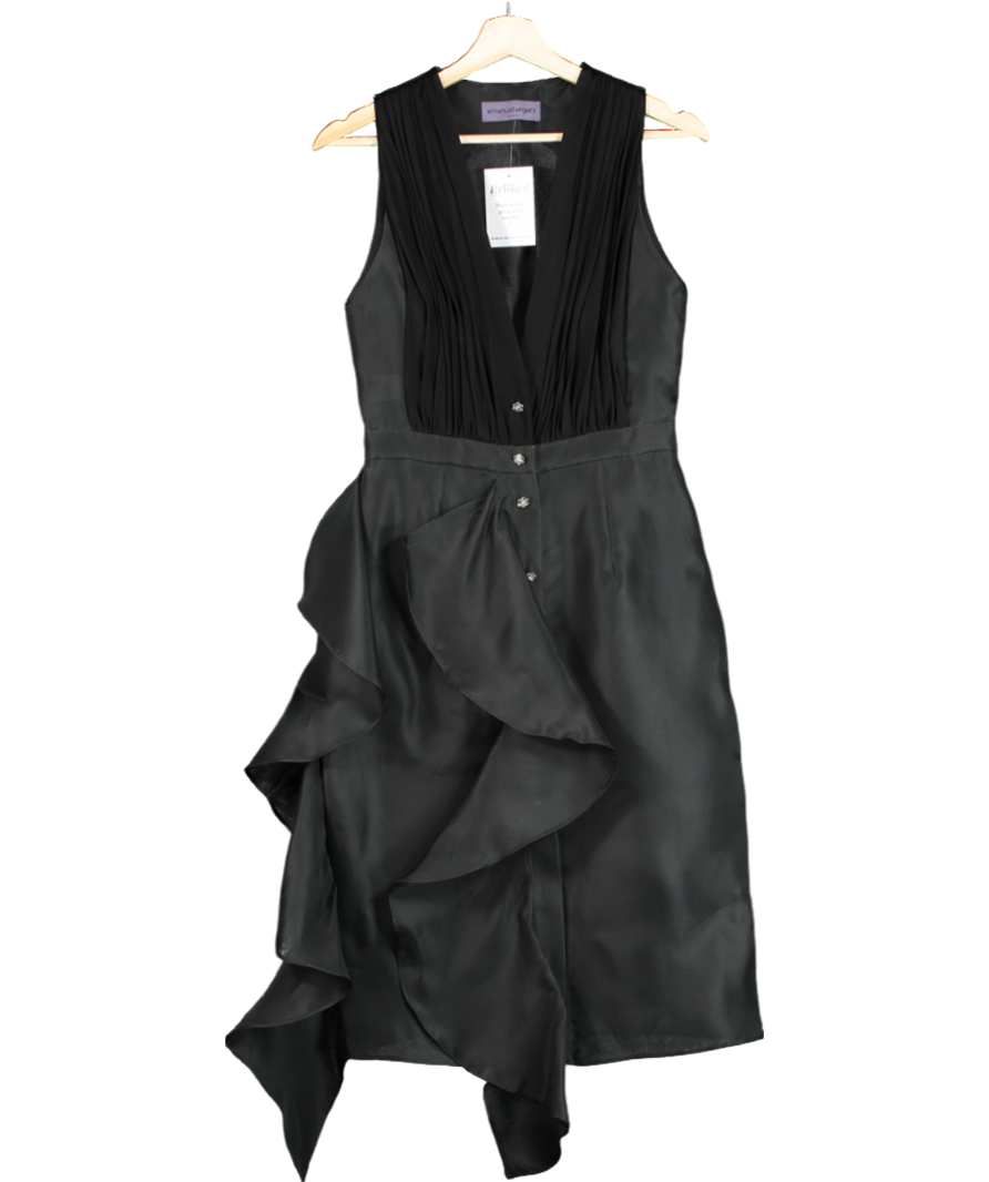 Emanuel Ungaro Black Silk Ruffle Sleeveless Sheath Shift Dress UK 8