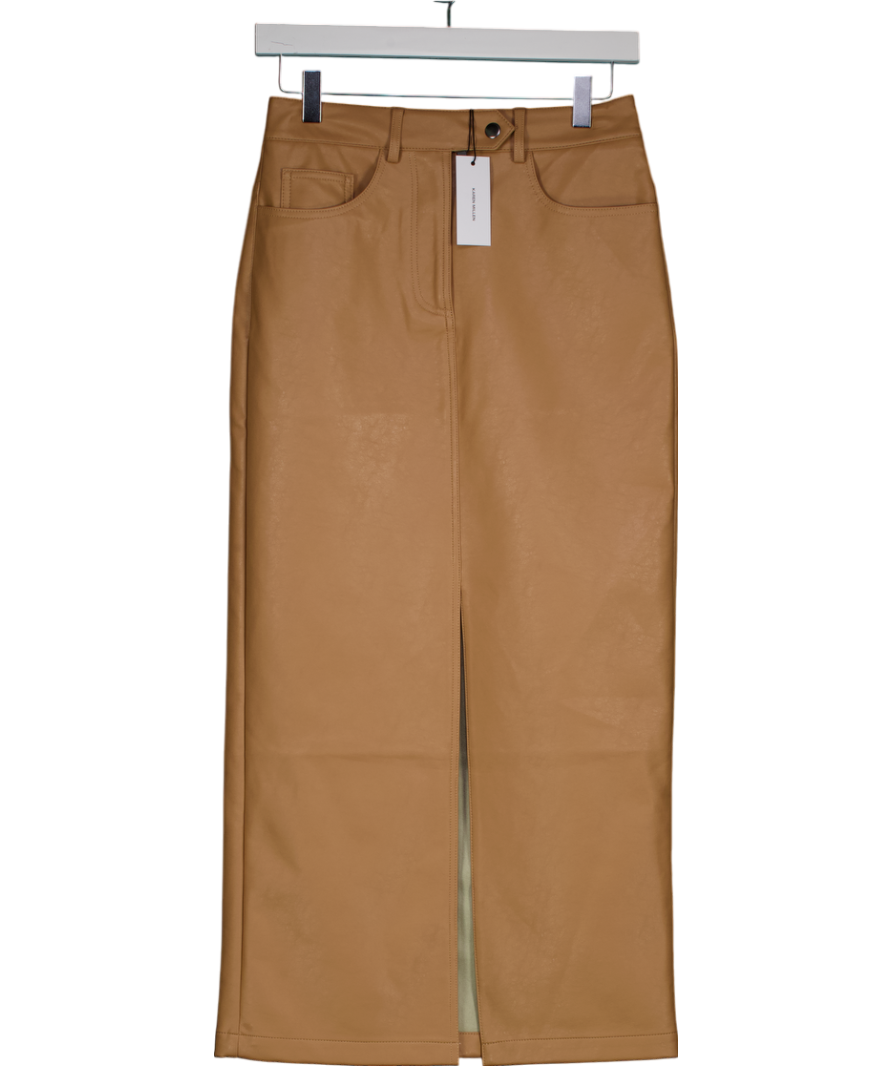 Karen Millen Brown Faux Leather Midi Pencil Skirt UK 6
