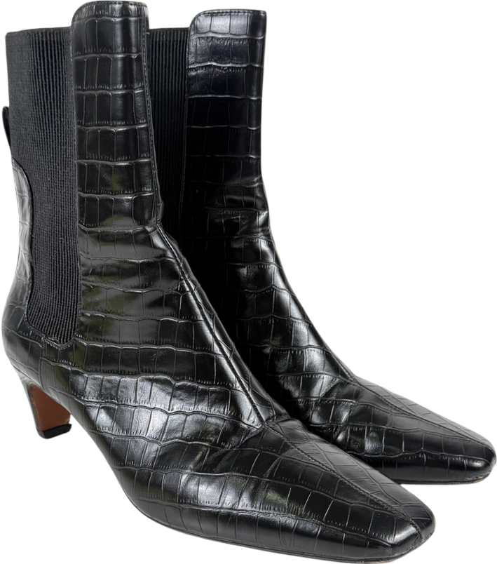 River Island Black Faux Leather Croc Low Heel Ankle Boot UK 5 EU 38