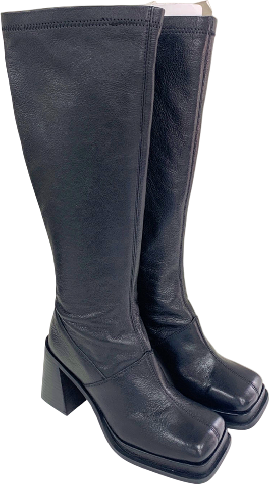 Urban Outfitters Black Leather Knee-High Boots UK 5