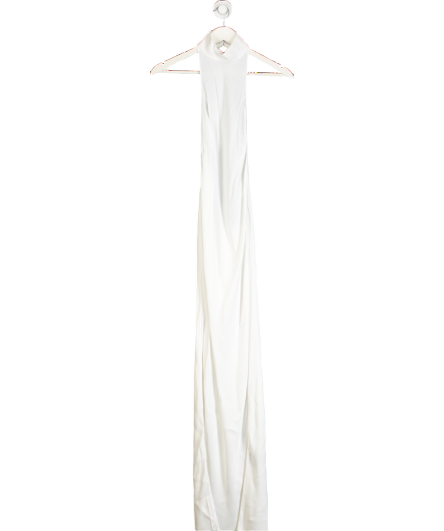 BAZILIKA White Halterneck Open Back Satin Maxi Dress UK S
