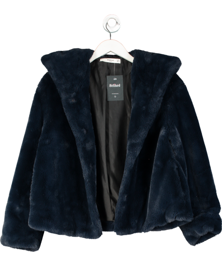MANGO Midnight Blue Faux Fur Jacket UK S