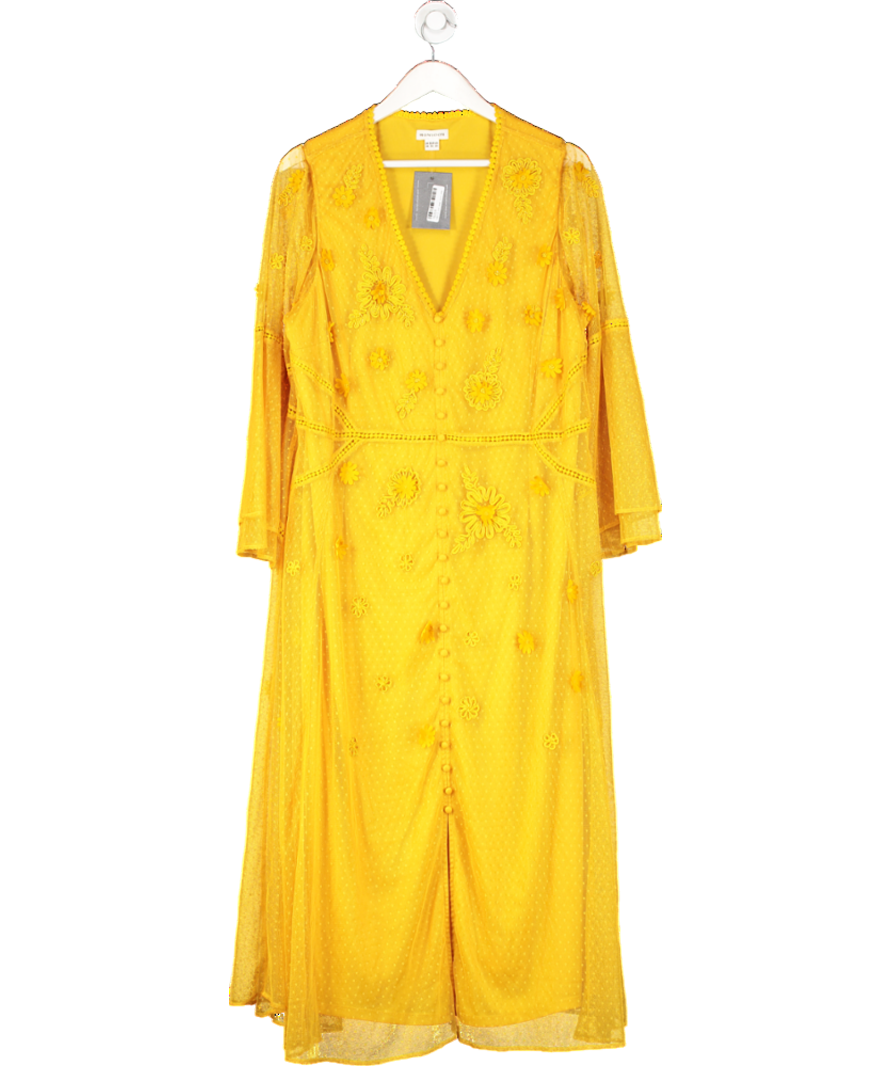 Monsoon Yellow Floral Embellished Maxi Dress UK 24