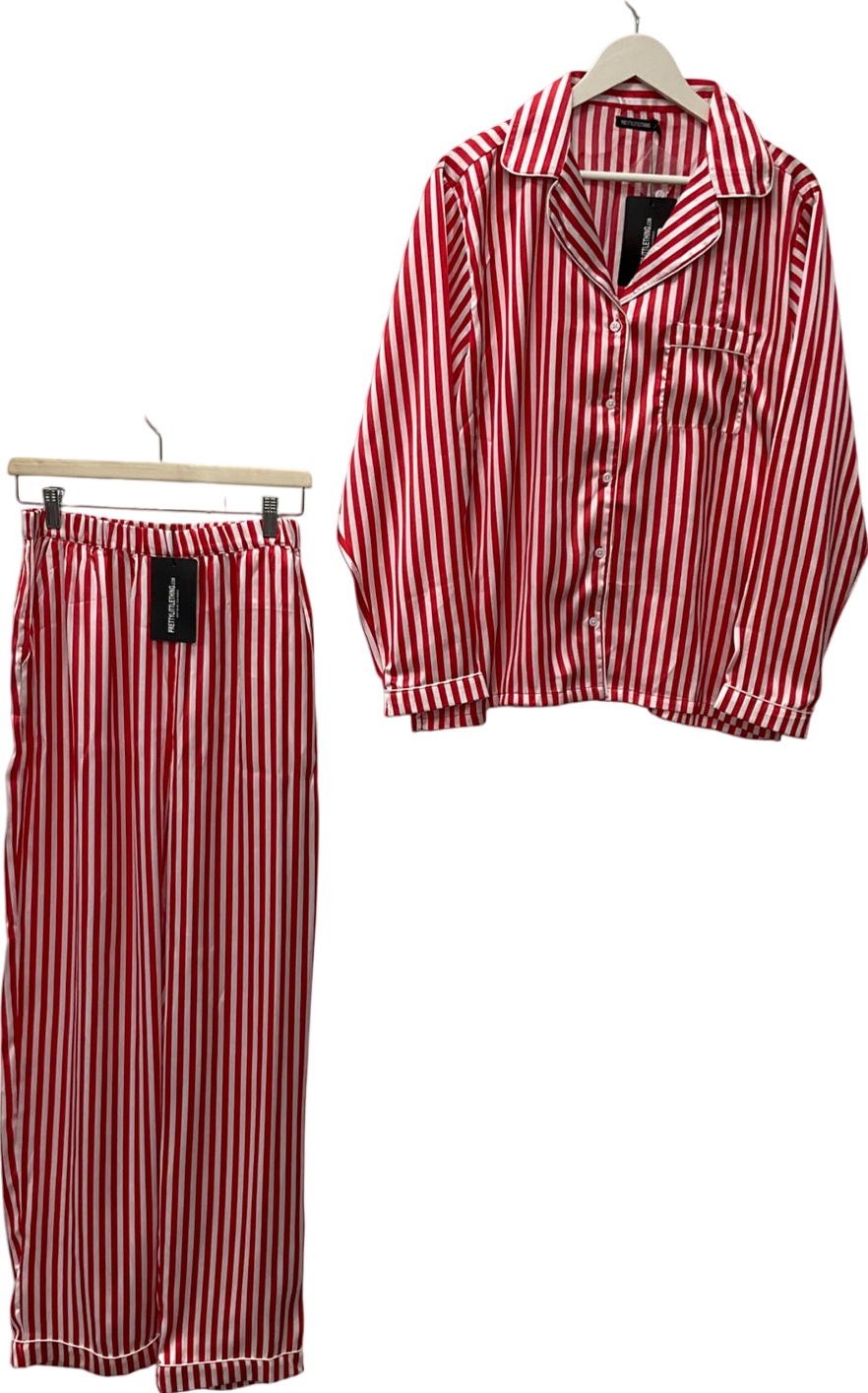PrettyLittleThing Red Stripe Oversized Long Satin Pj Set UK M