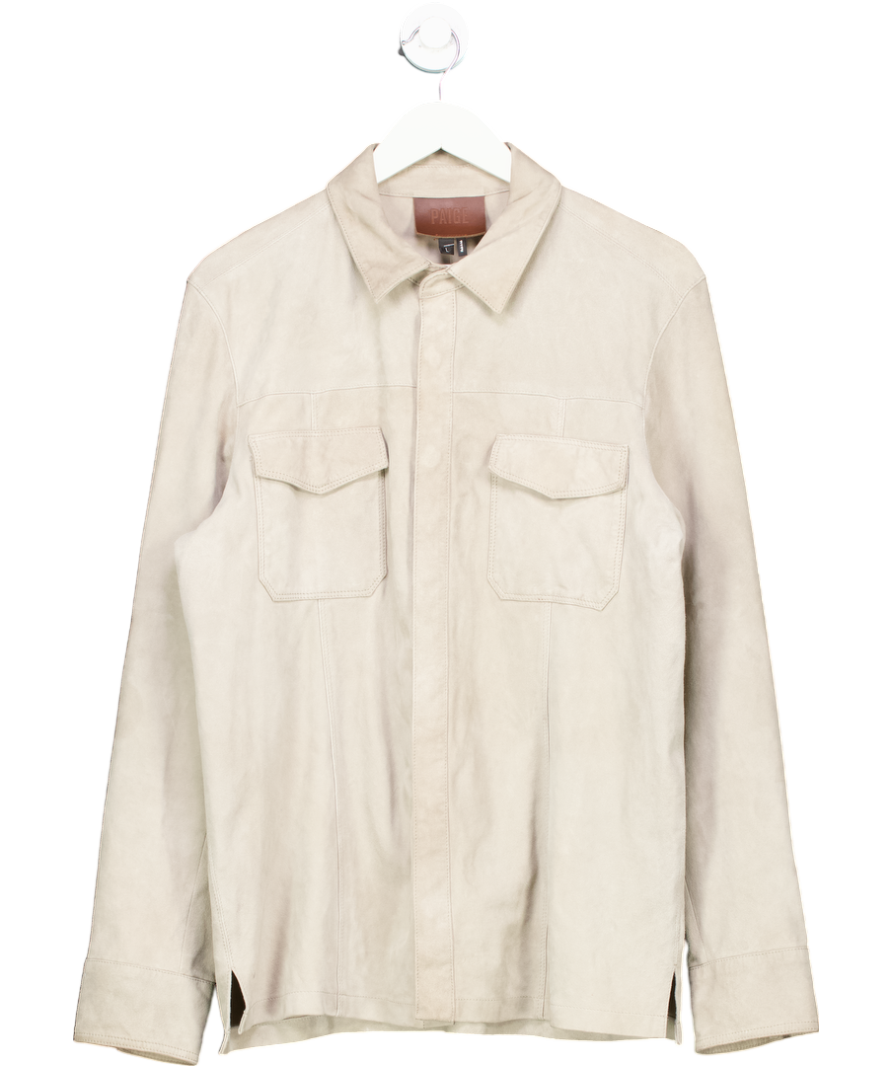PAIGE Green Grey /green 100% Suede Leather Overshirt UK L