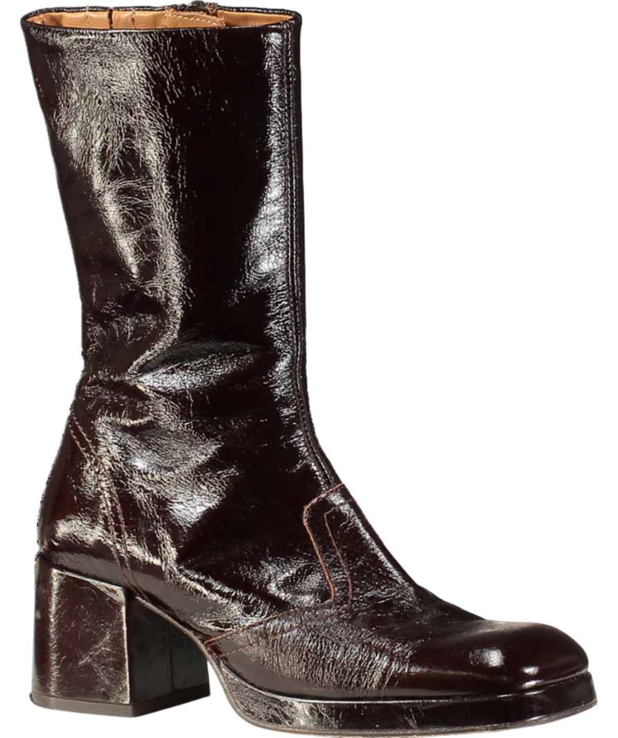 MIISTA Brown Cass Patent Mid-calf Boots UK 2 EU 35 👠