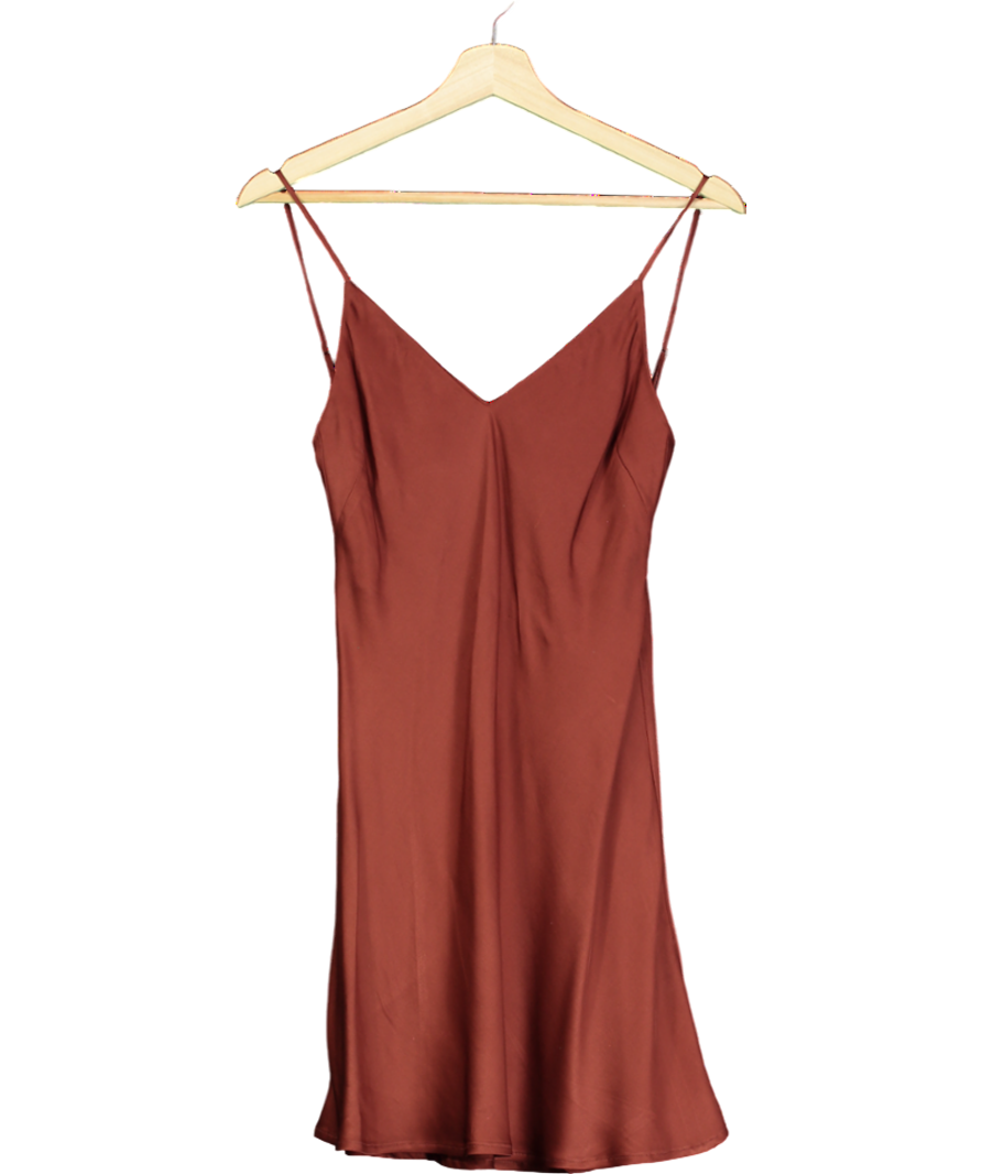 Studio Matis Brown V-back Satin Mini Dress UK XS