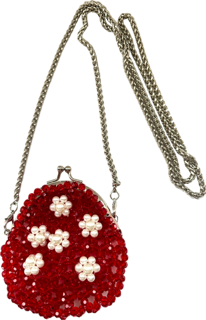 Unbranded Red Beaded Chain Evening Bag One Size