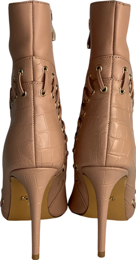 Karen Millen Nude Leather And Suede Eyelet Heeled Boot UK 7 EU 41 👞