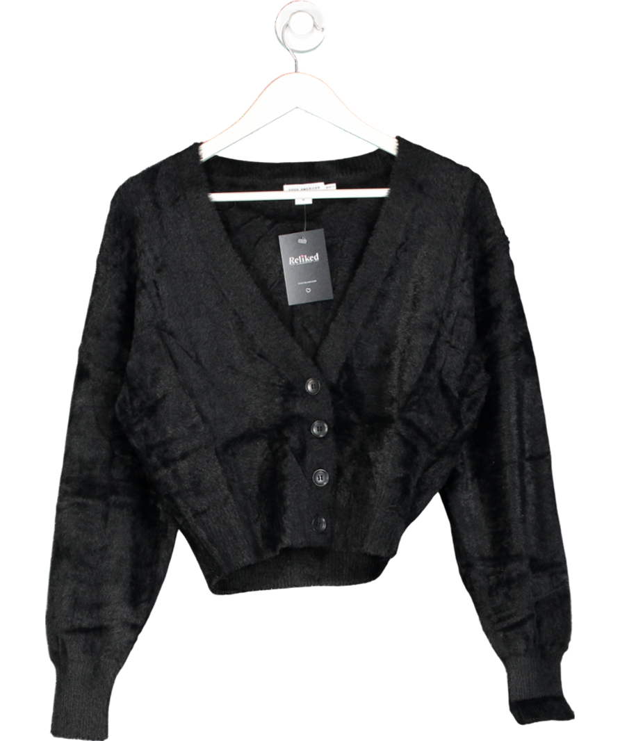 Good American Black Fuzzy Cardigan UK S