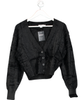 Good American Black Fuzzy Cardigan UK S