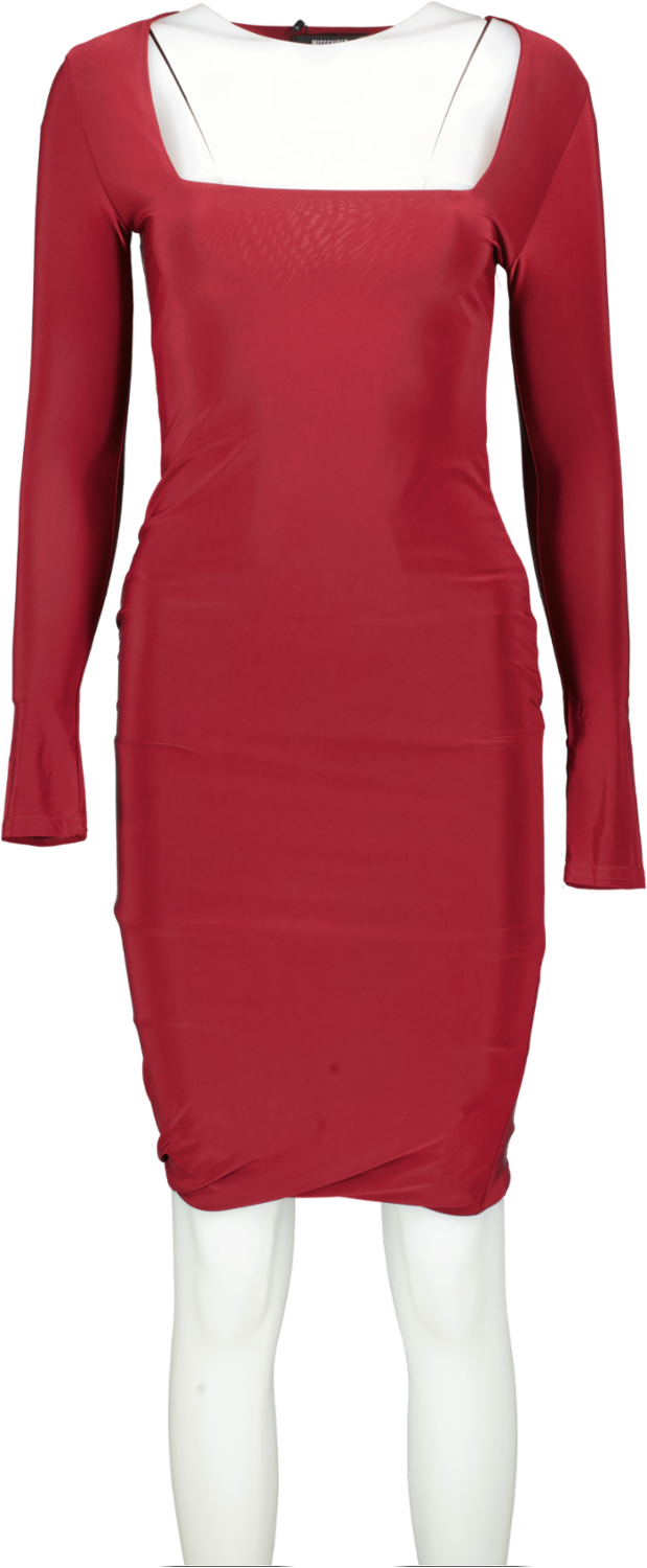 Missguided Red Shape Burgundy Slinky Panelled Long Sleeve Midi Dress Bnwt UK 10