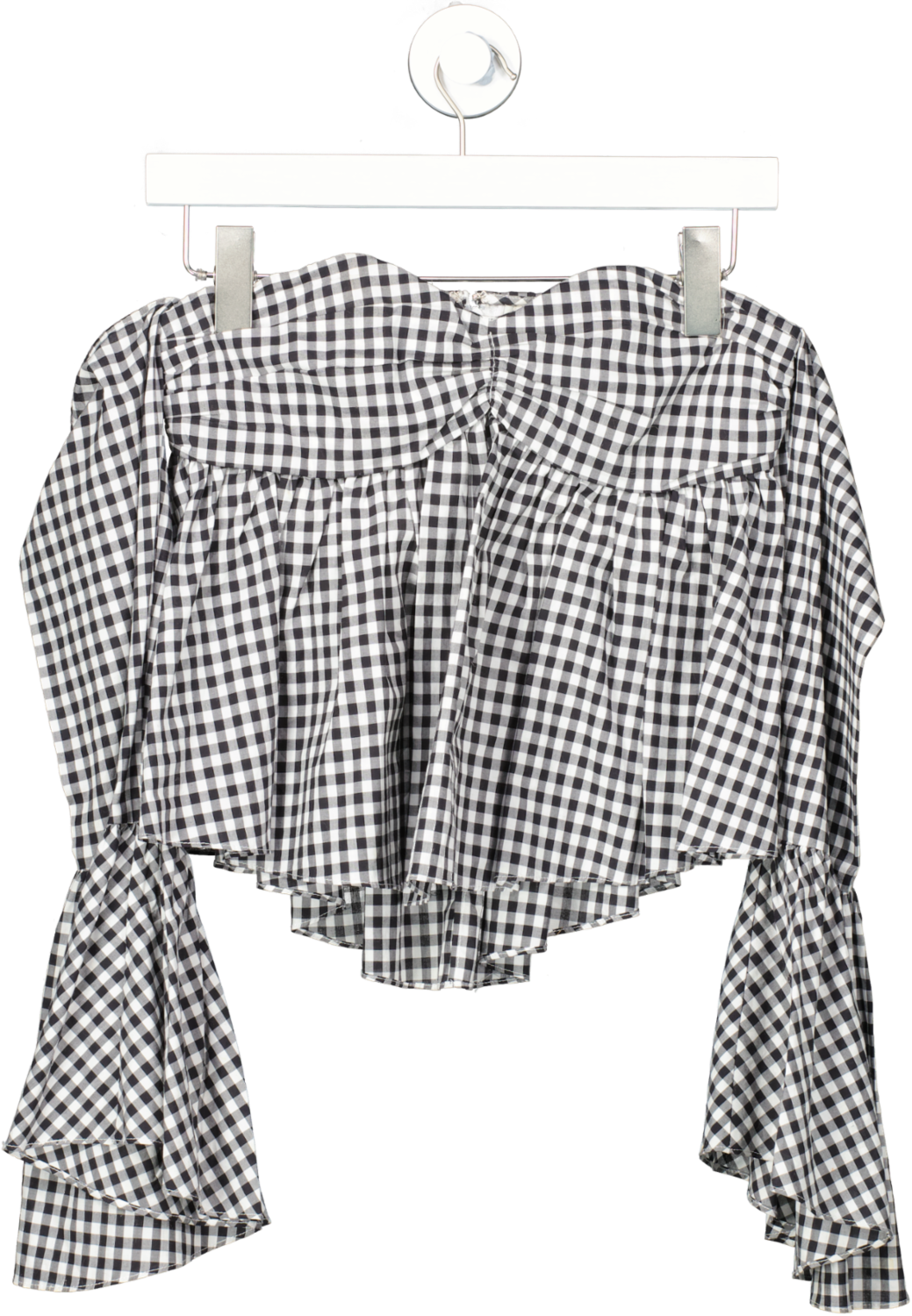 Caroline Constas Black Max Off-the-shoulder Gingham Bell Sleeve Top UK XS