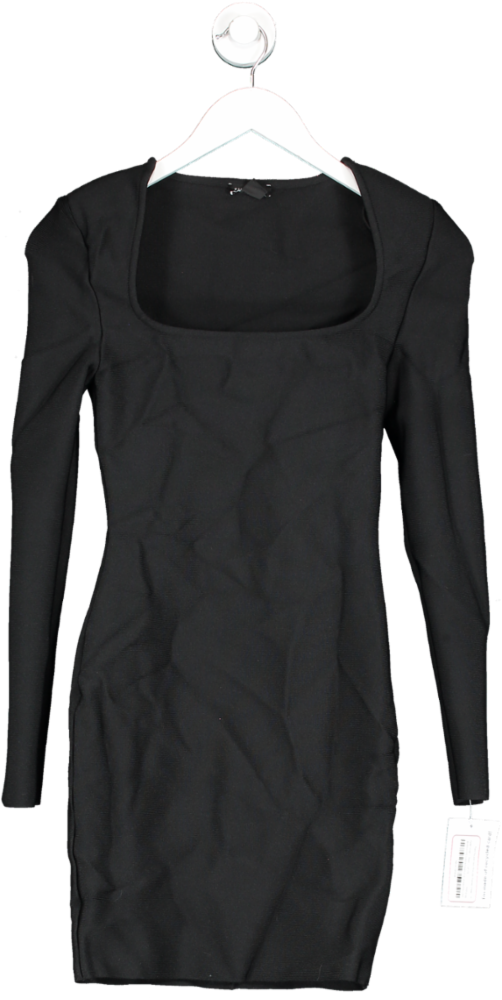 Karen Millen Black Square Neck Shoulder Padded Dress UK XS