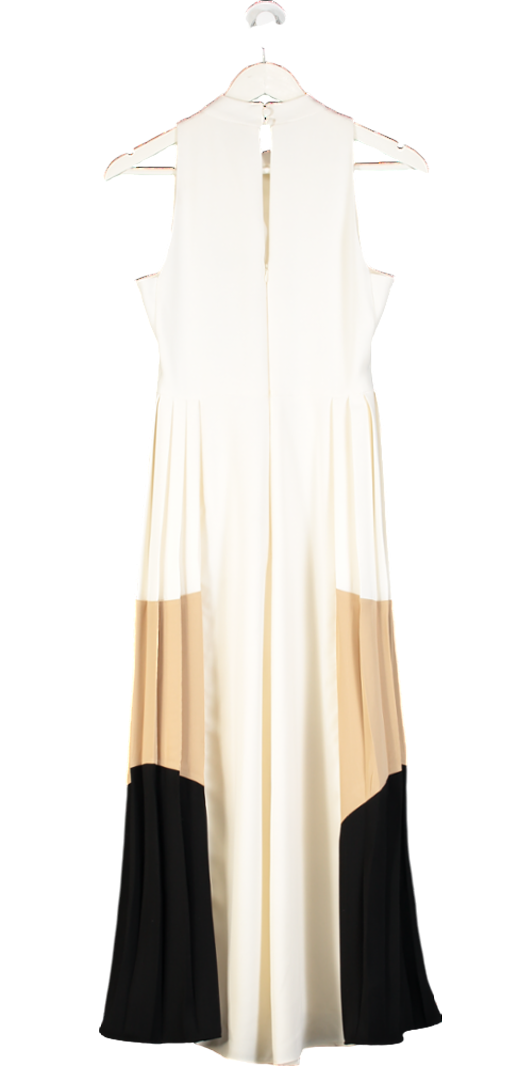 Karen Millen Cream Soft Tailored Midi Dress With Pleated Skirt And Contrast Side Panels UK 8