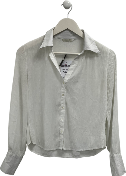 M&S White Crinkle Blouse UK 8