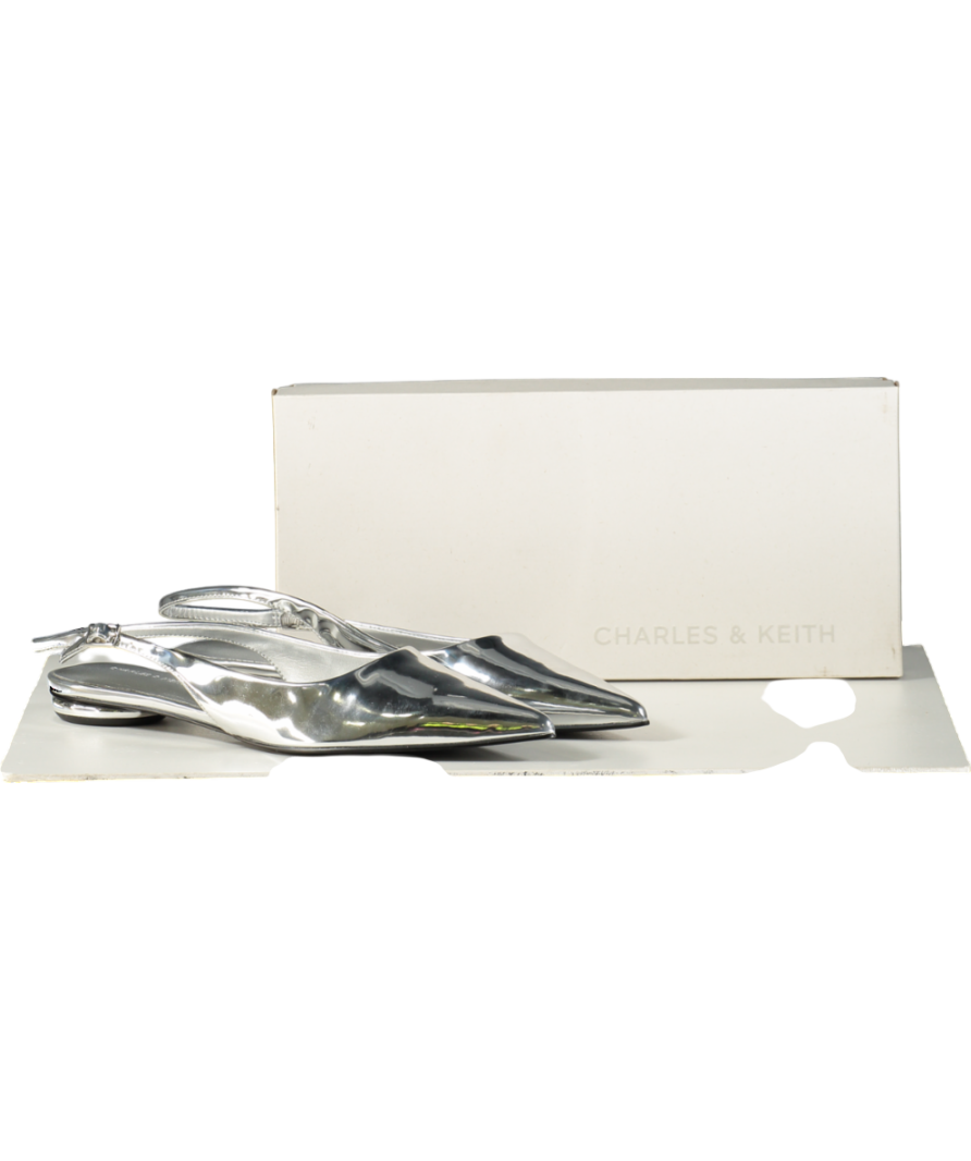 Charles & Keith Metallic Pointed Toe Slingback Flats UK 6 EU 39 👠