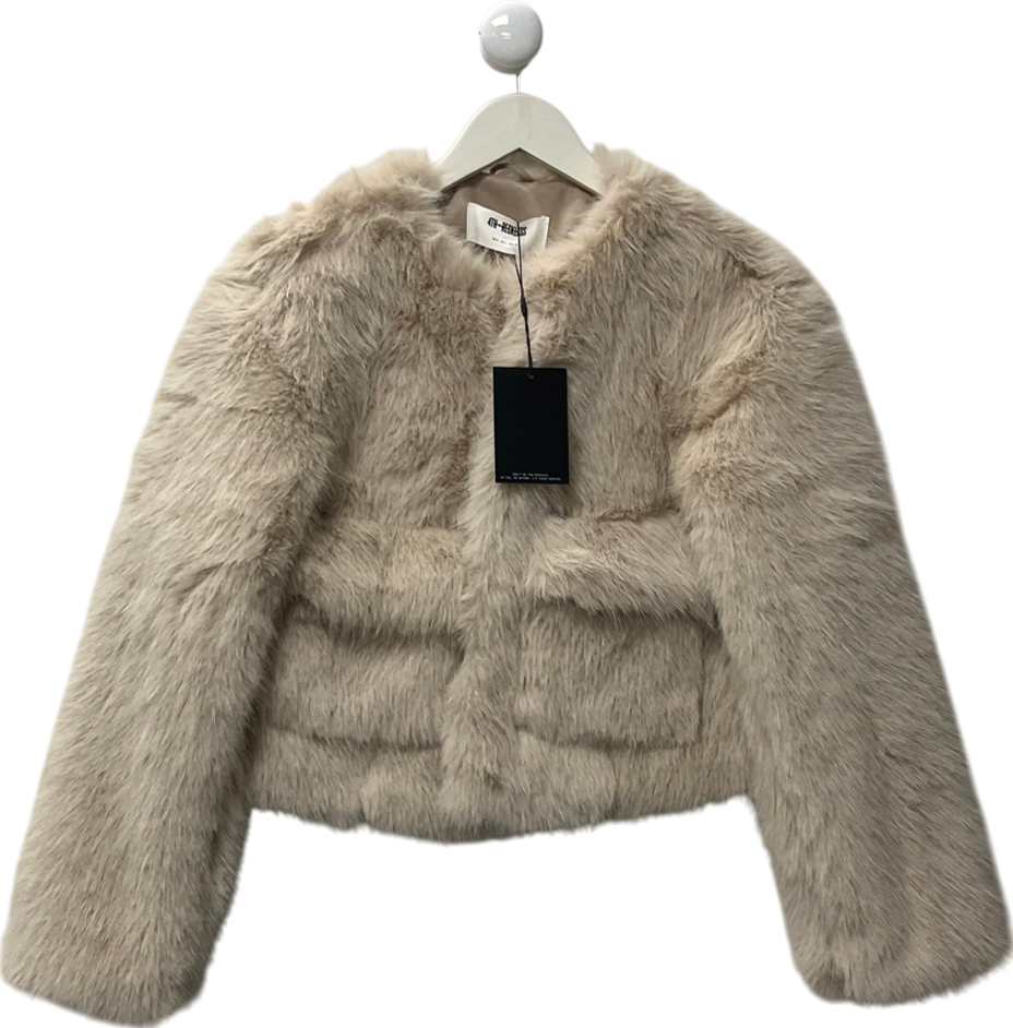 4th & Reckless Cream Beige Faux Fur Cropped Jacket- Reysha UK 8
