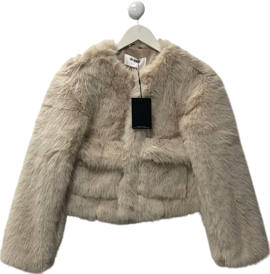 4th & Reckless Cream Beige Faux Fur Cropped Jacket- Reysha UK 8