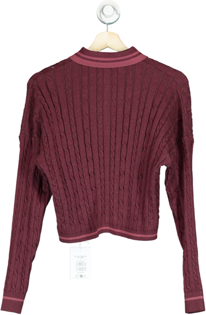 Gymshark Burgundy Rest Day Cable Knit Pullover UK XS