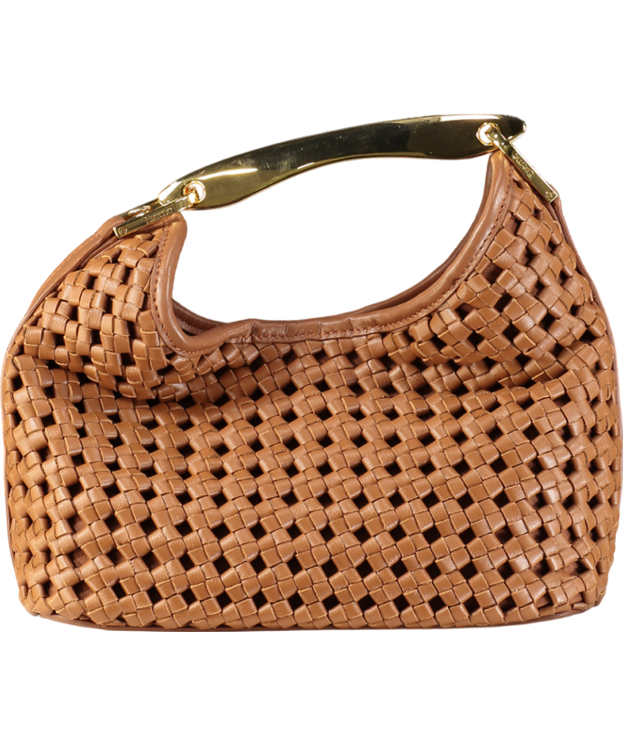 Elleme Paris Brown Boomerang Small Woven Leather Handbag