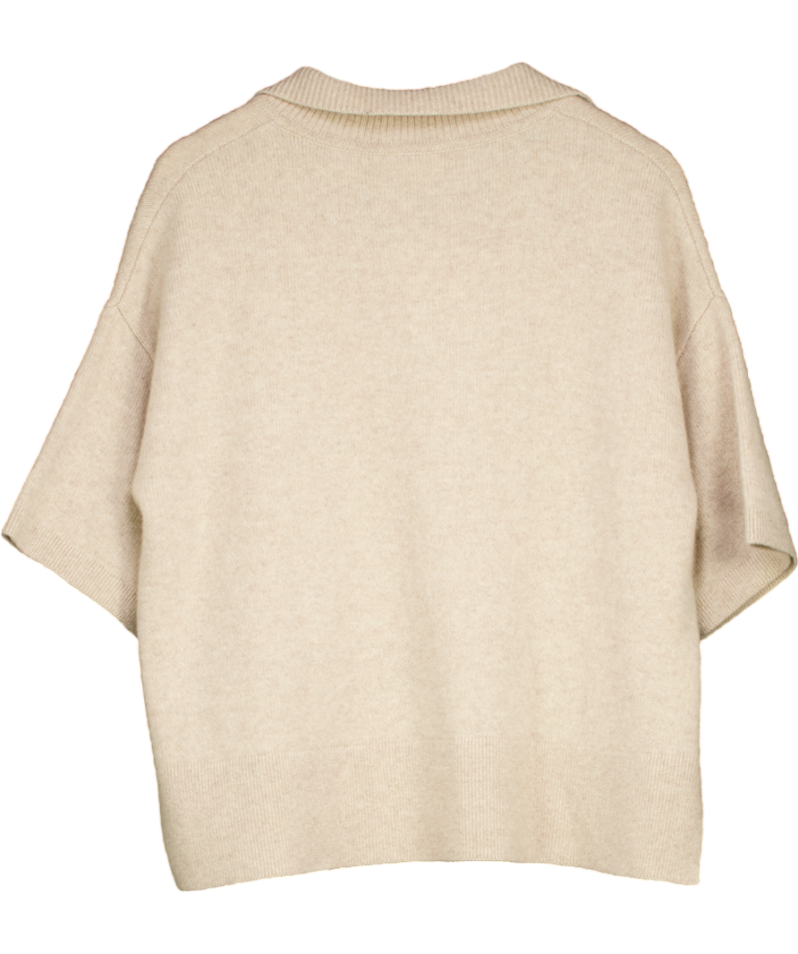 Soft Goat Beige 100% Cashmere V Neck Collar Sweater UK S