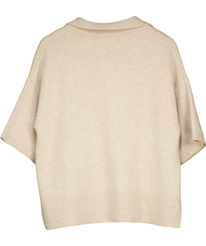 Soft Goat Beige 100% Cashmere V Neck Collar Sweater UK S