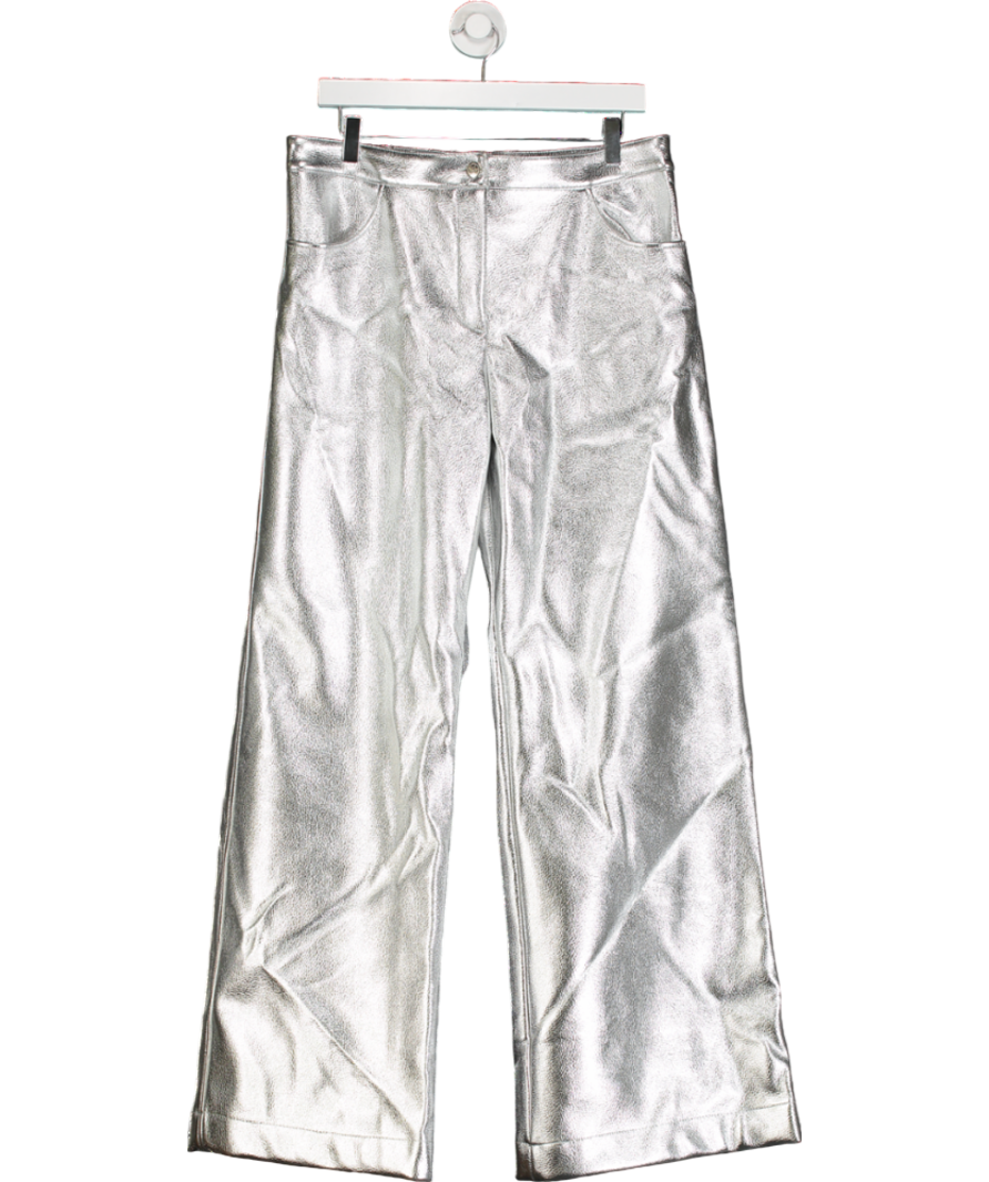 LAAGAM Silver Vegan Leather Studio54 Wide leg Trousers UK XL