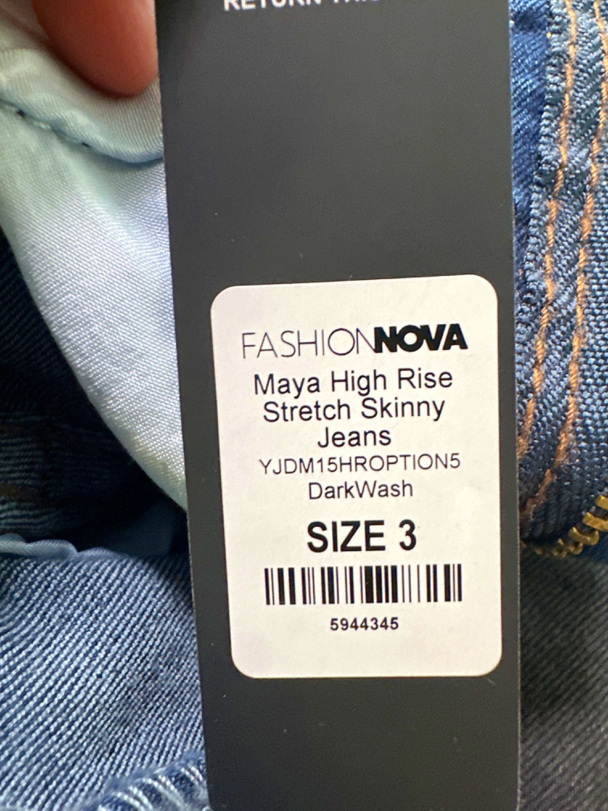 Fashion Nova Dark Wash Maya High Rise Stretch Skinny Jeans UK 3