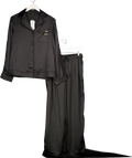 LIPSY Black Satin Long Sleeve Pyjamas Set With Lace Details - Personalised "lb" UK S