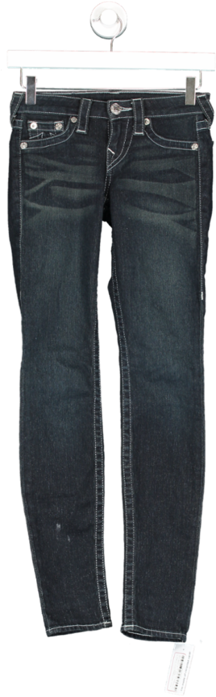True Religion Blue Skinny Jeans Diamante Detail On Back Pockets UK XXS