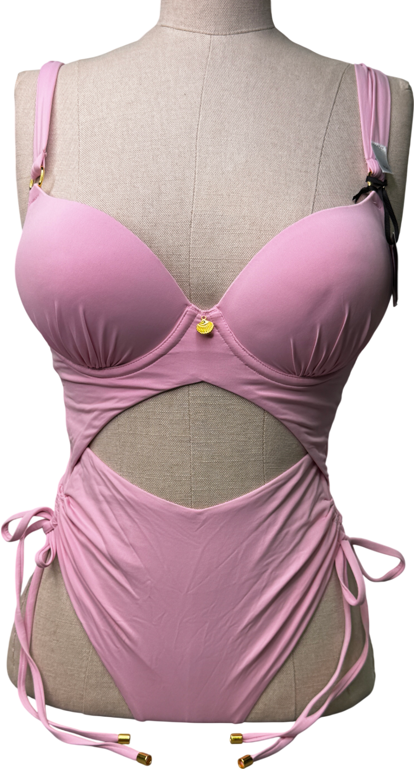 BOUX AVENUE Valentina Ruched Super Push Up Swimsuit - Pink UK 32C