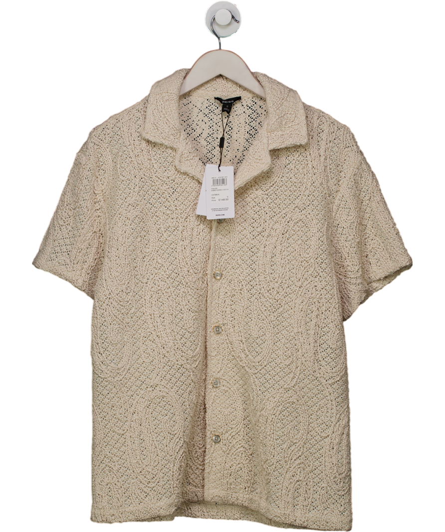REISS Cream Cotton-blend Embroidered Crochet Shirt UK S