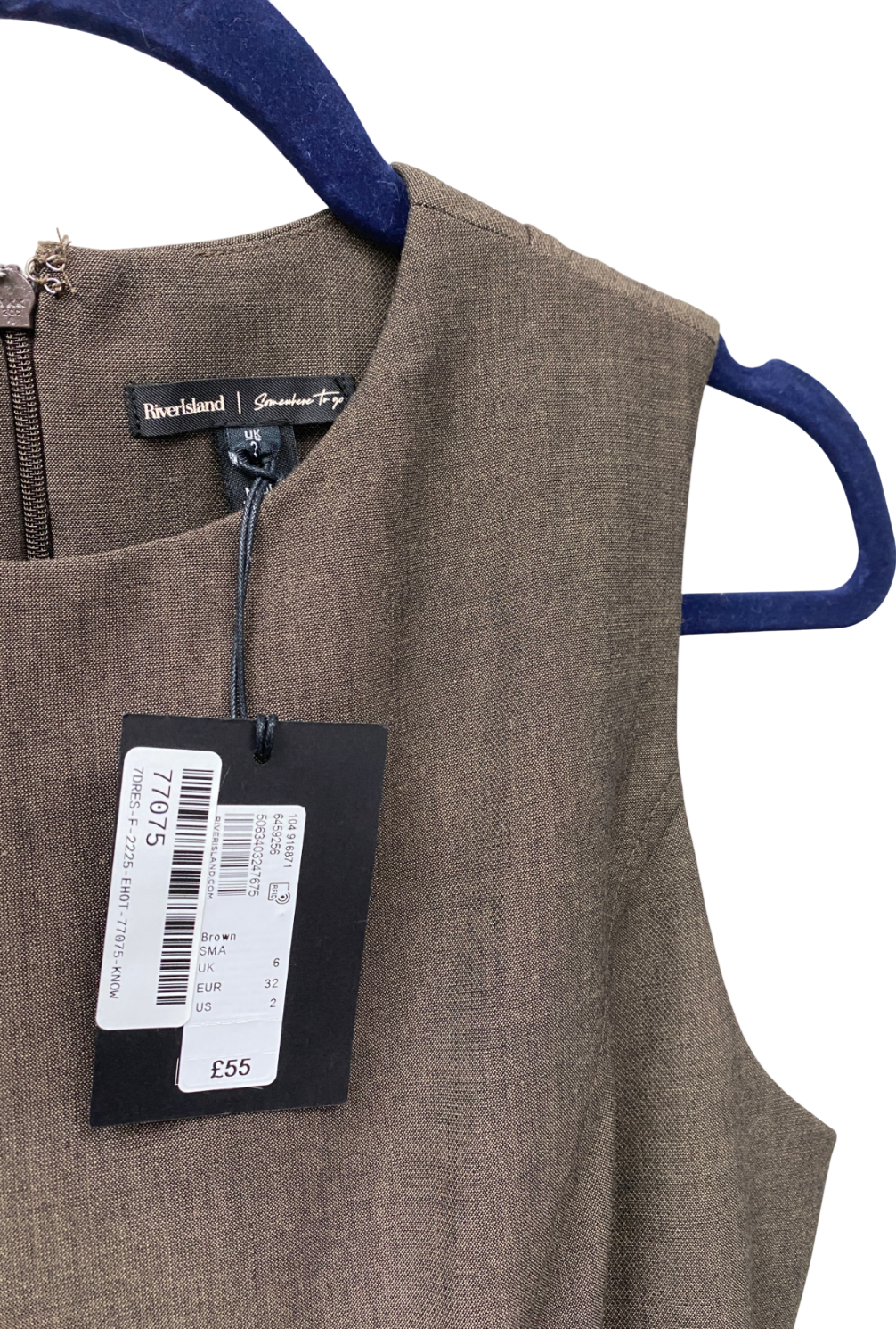 River Island Brown Sleeveless Tailored Dress UK 6