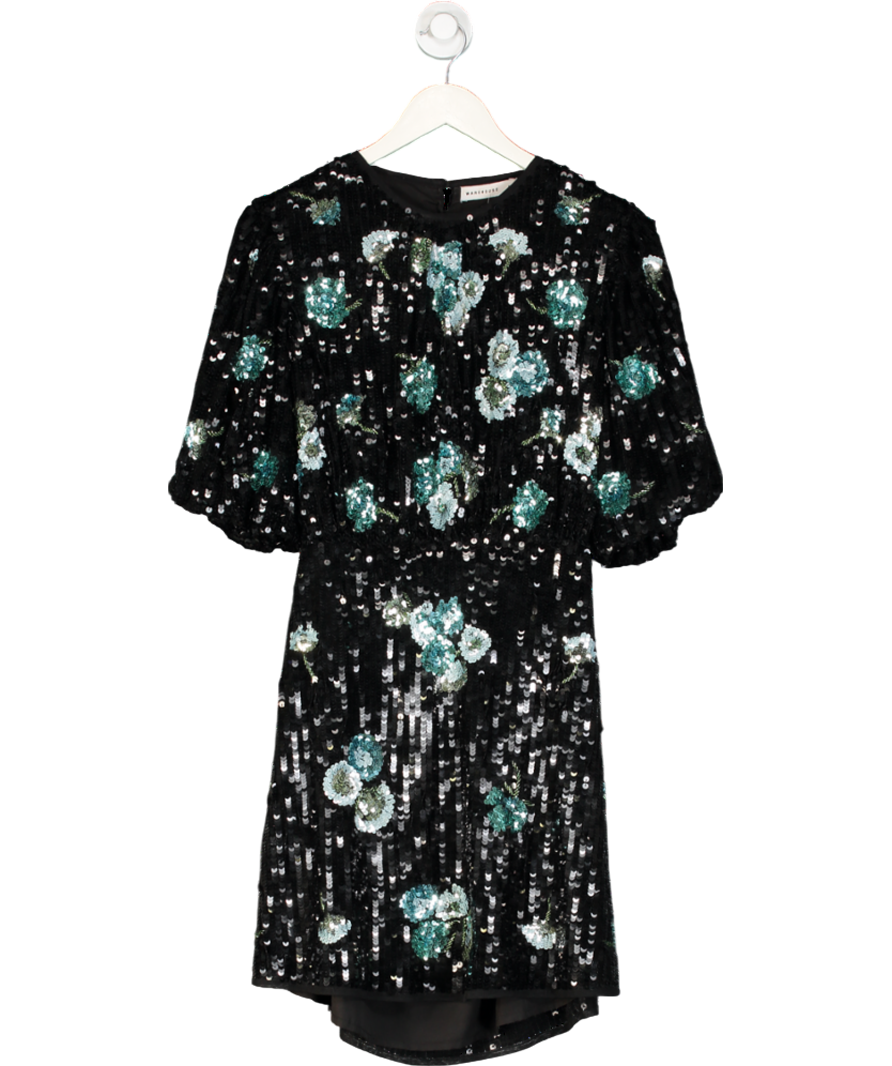 Warehouse Black Blakc / Blue Sequin Open Back Mini Dress UK 10