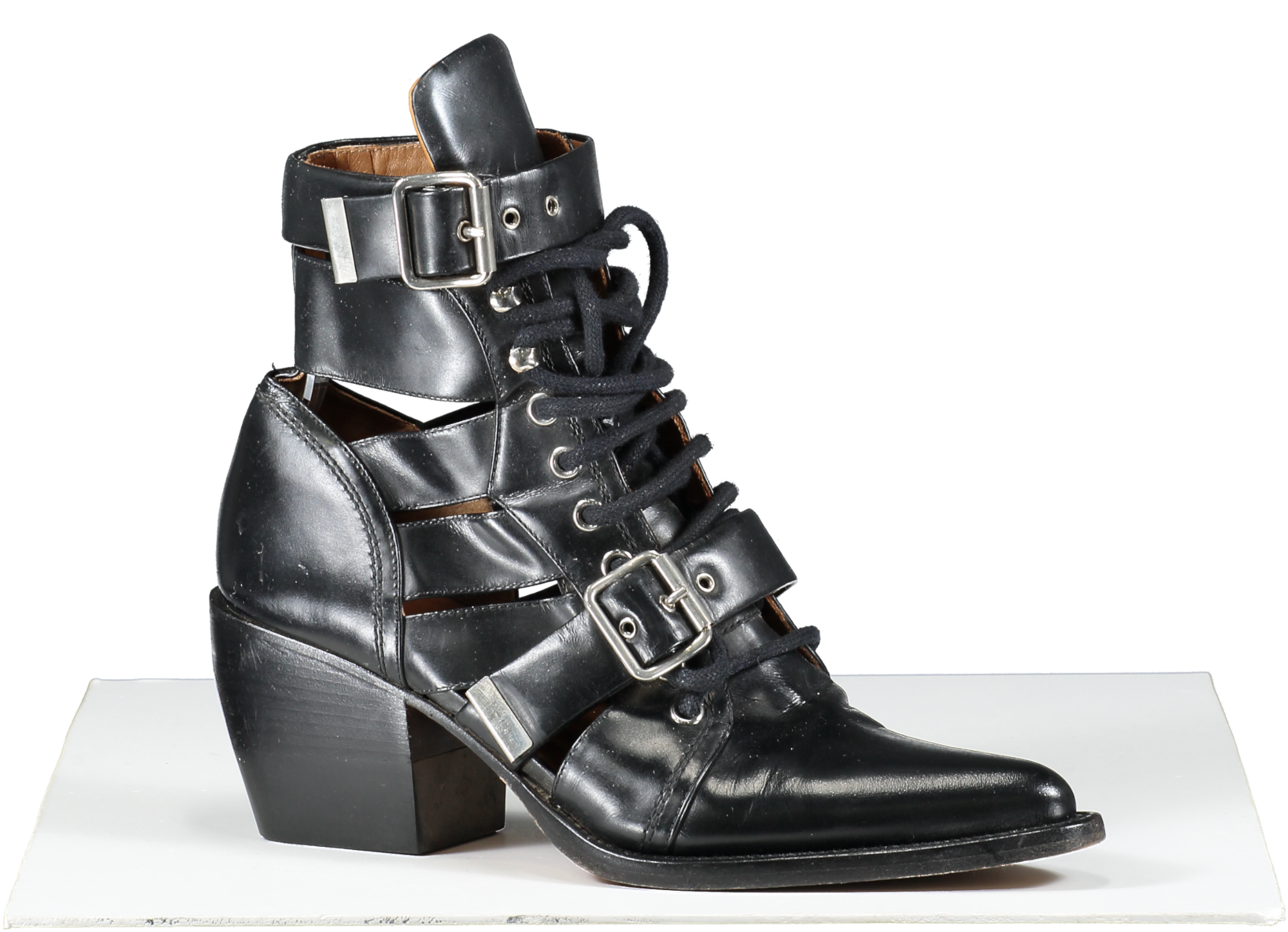 Chloé Black Rylee Cutout Leather Ankle Boots UK 6 EU 39 👠