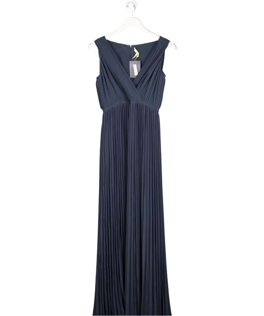 Halston Heritage Blue Navy Pleated Maxi Dress Us2 UK 6