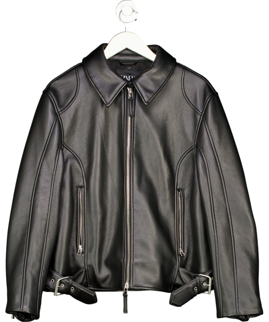 ZARA Black Faux Leather Jacket UK L