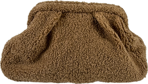 MANGO Brown Teddy Clutch Bag Oversized Caramel Sherpa Fleece Pouch