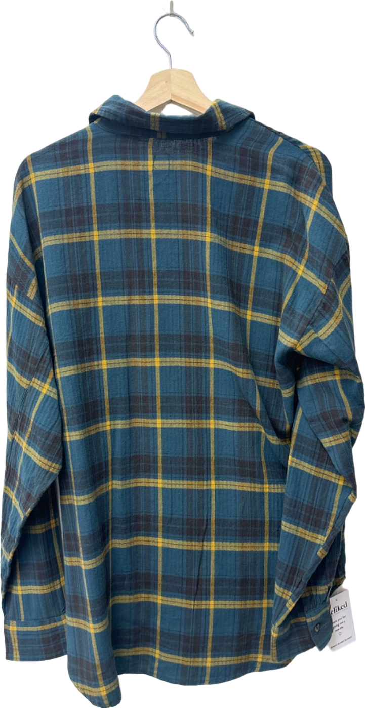 BDG Blue Yellow Plaid Flannel Shirt UK M