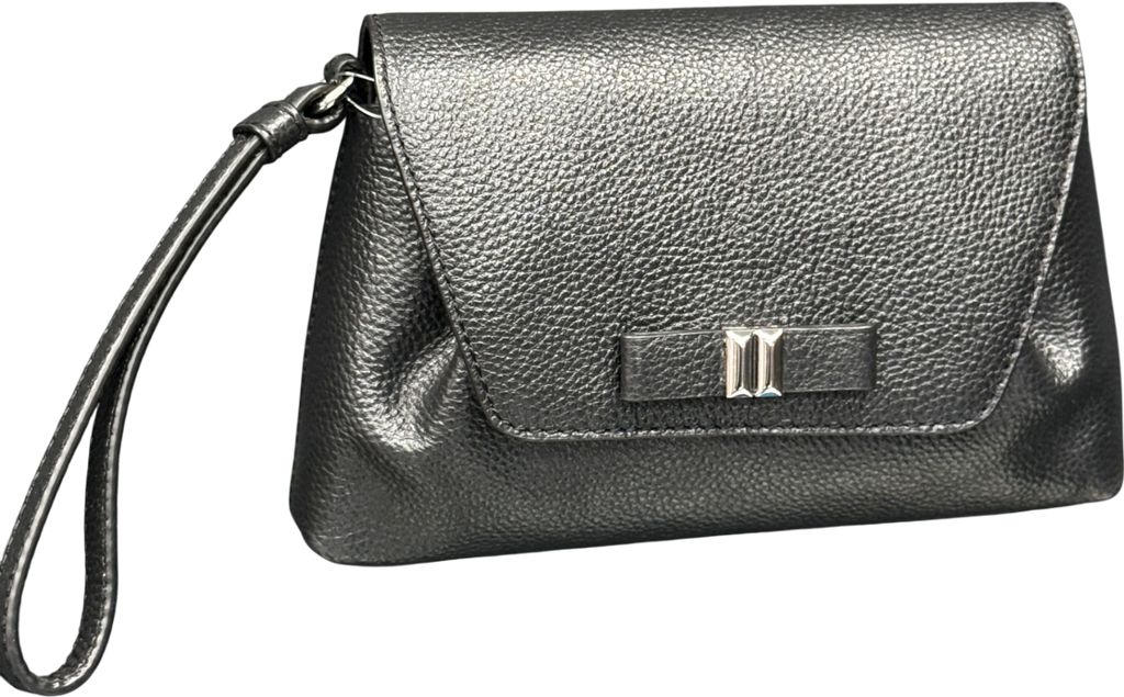 Talbots Black Pebbled Leather Wristlet Clutch Bag With Bow Detail