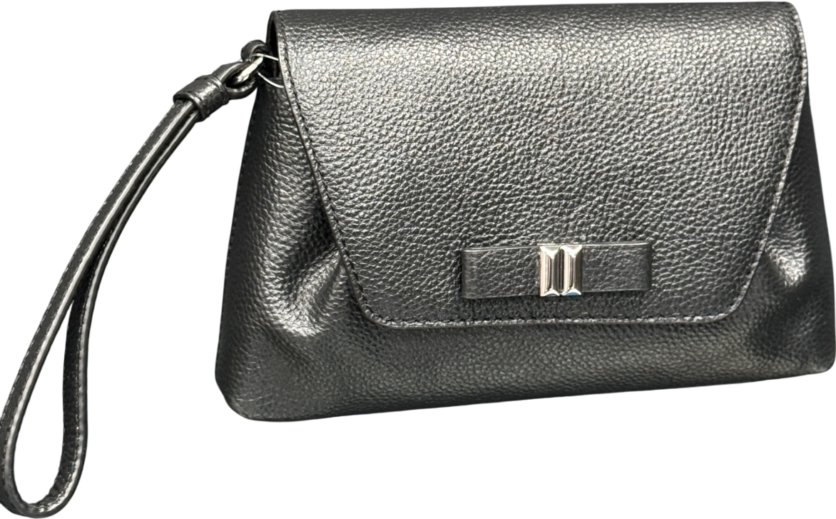 Talbots Black Pebbled Leather Wristlet Clutch Bag With Bow Detail