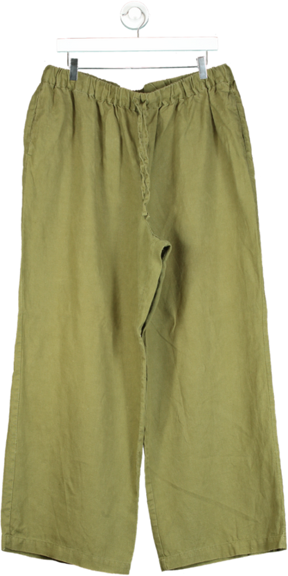 Boden Green Linen Wide-Leg Trousers UK 18