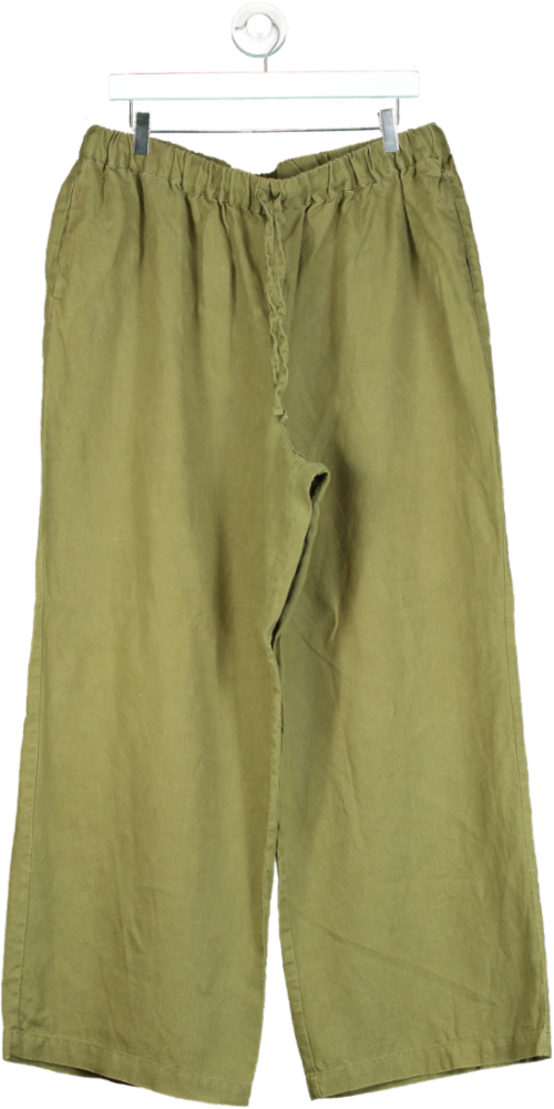 Boden Green Linen Wide-Leg Trousers UK 18