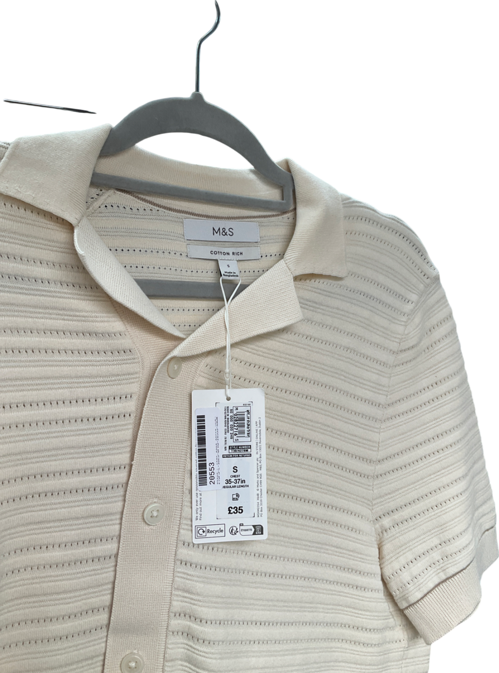 M&S Cream Cotton Rich Textured Knitted Shirt UK S