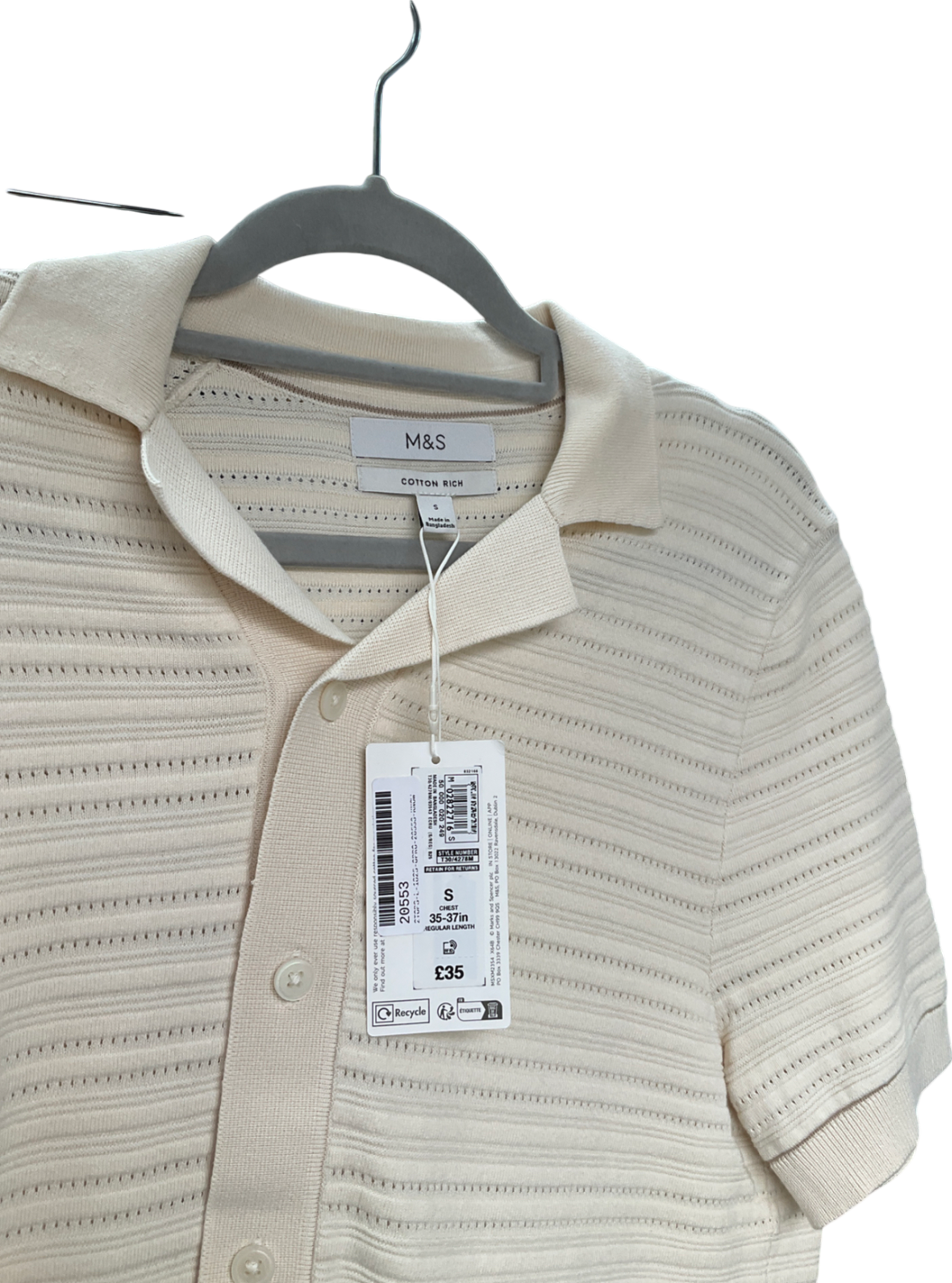 M&S Cream Cotton Rich Textured Knitted Shirt UK S